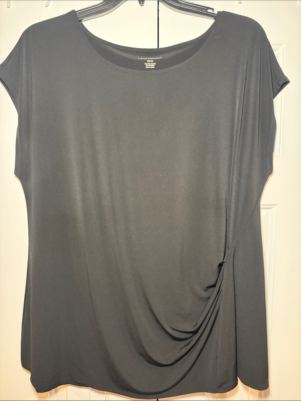 Lane Bryant Black Cap-Sleeve Draped Side Top